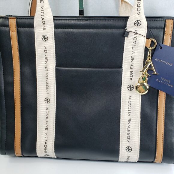 Adrienne Vittadini Montauk Black Tote With AV Charm Top Zip Closure  NWT - Picture 8 of 16